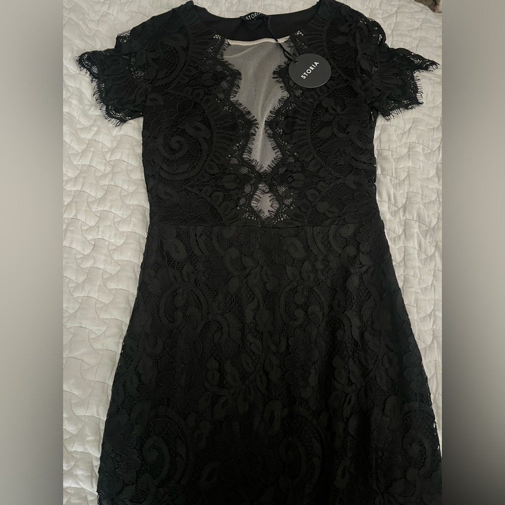Storia Black Sheath Mini Dress with Flutter Cap Sleeves